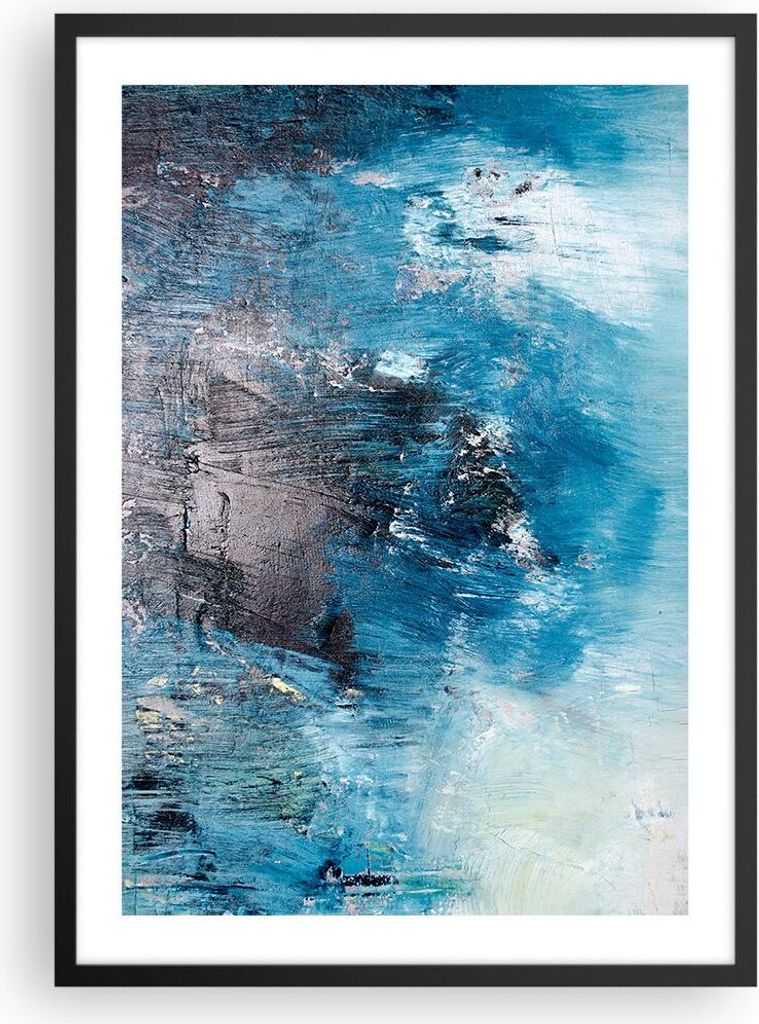 Gerahmtes Poster - Schwarzer Rahmen - Abstraktion Blau Schwarz - 50x70 cm - Wand Bild - Wanddeko - Wandbilder - Wandposter - Bilderrahmen - Bilder ...
