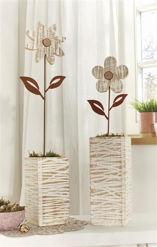 2x fiches de jardin "fleur" en métal avec finition rouille Image du produit 