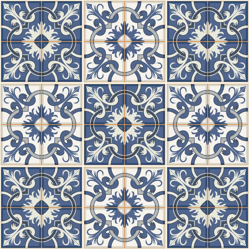 Selbstklebende Fliesenaufkleber für Küche und Bad – 9 Tullia Azulejo Fliesenaufkleber – 9 Aufkleber 20 x 20 cm