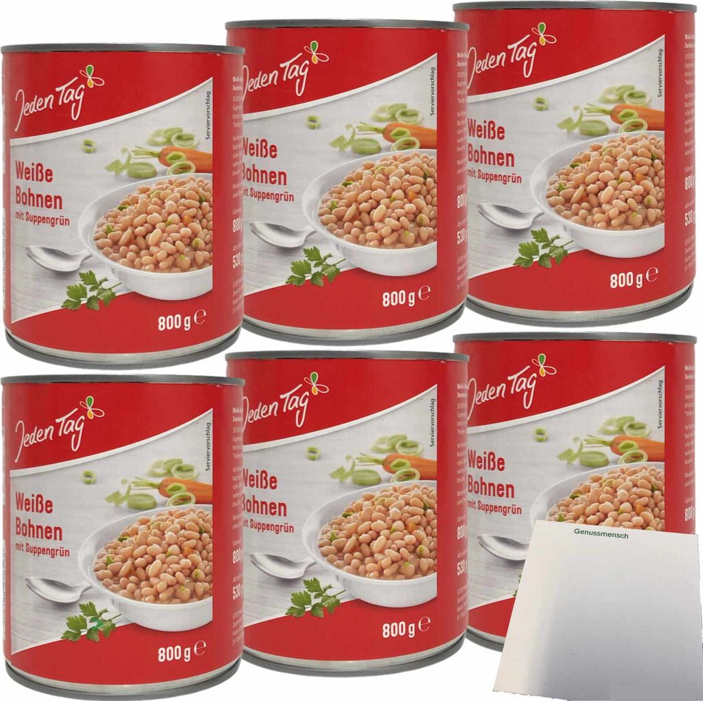 Jeden Tag Weiße Bohnen mit Suppengrün 6er Pack (6x800g Dose) + usy Block