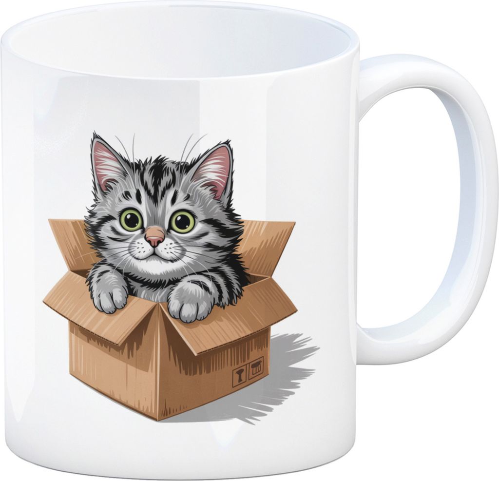 Katze im Karton Kaffeebecher für Katzenfans