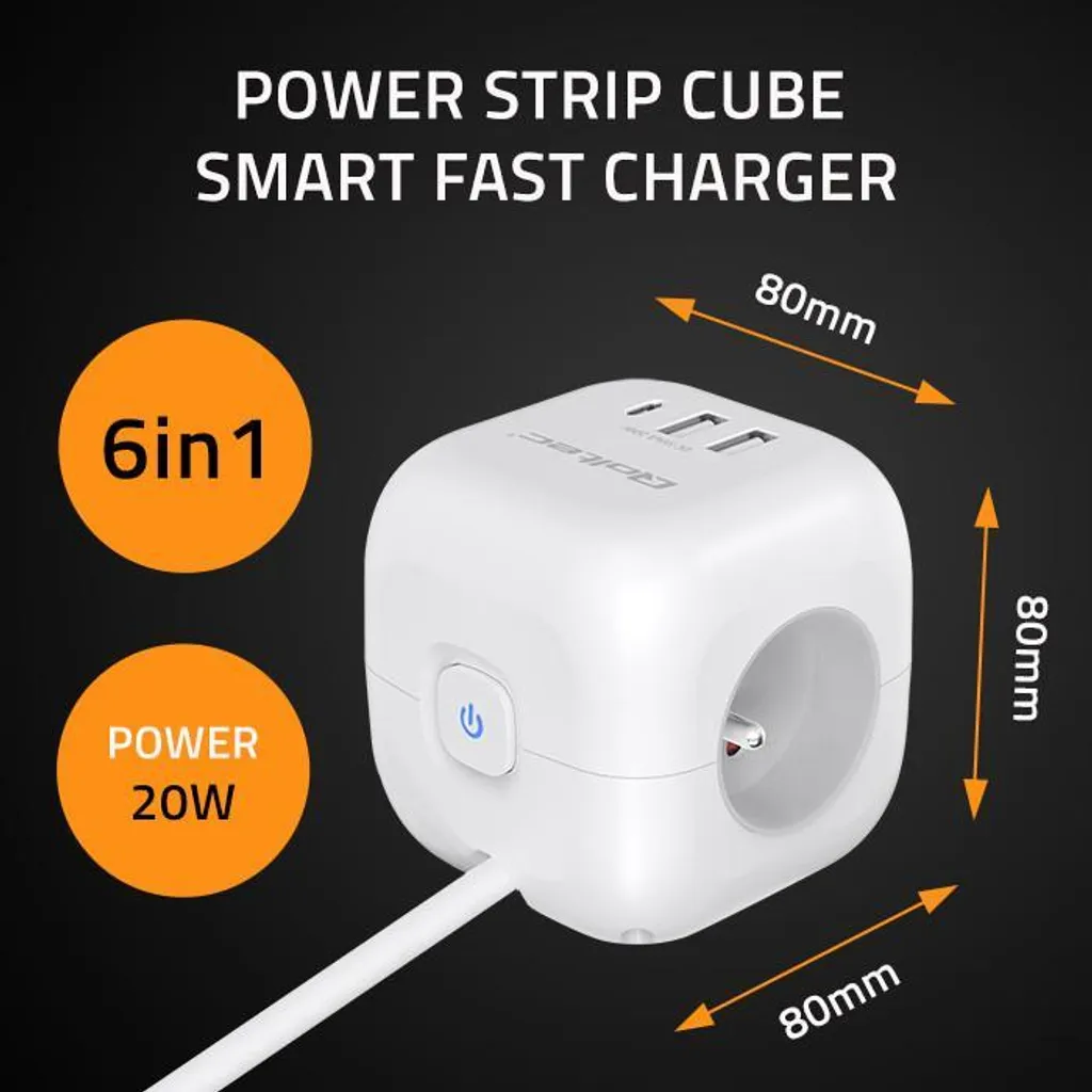 Multiprise Cube pour Gagner de la Place avec USB-C PD 20W Rapide - 6