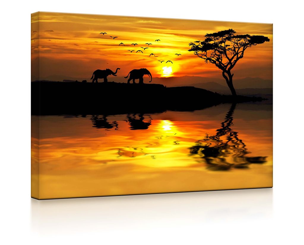 lightbox multicolor | LED Leuchtbilder | Elefanten in afrikanischer Steppe | 100x70 cm | fully lighted