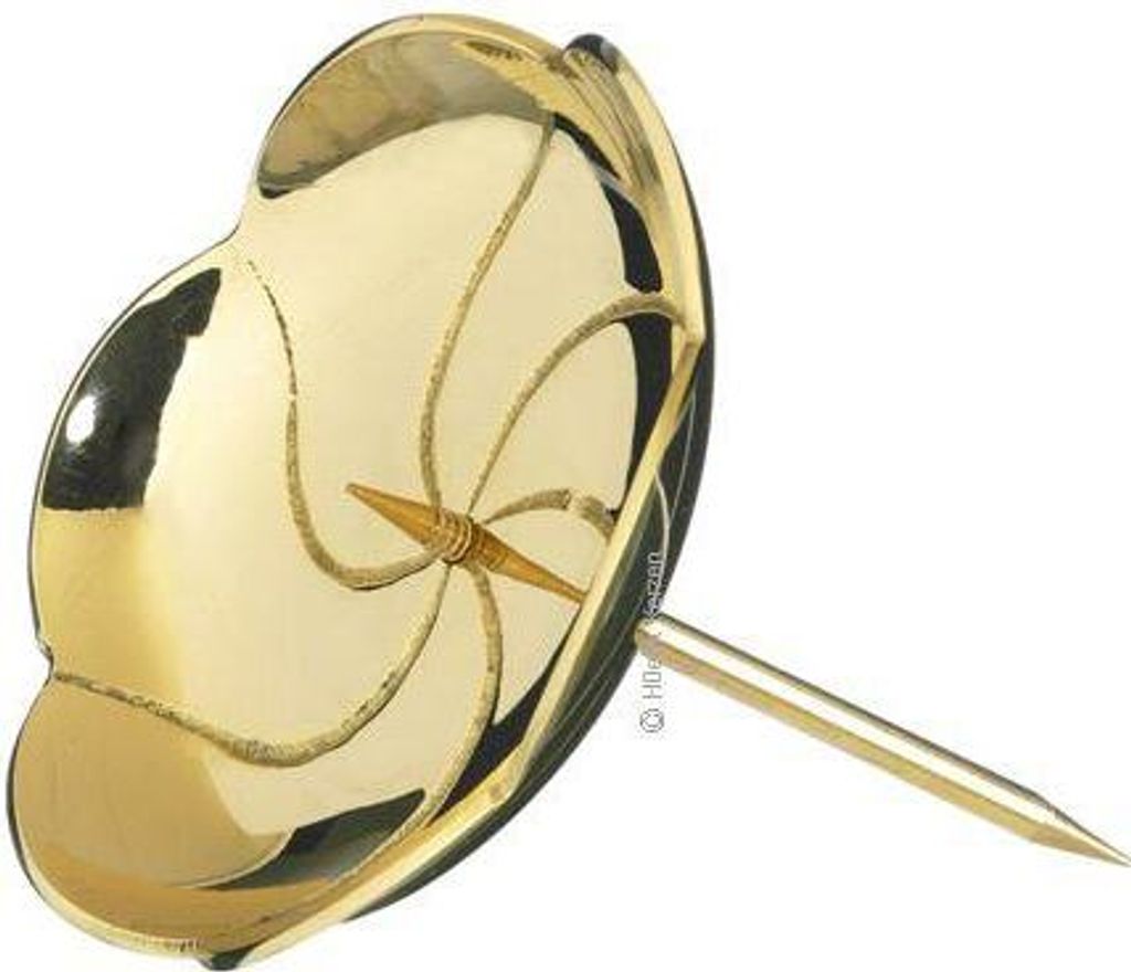 4 Kranzteller, Kerzenstecker Lotos in poliertem Gold, Durchmesser 8 cm mit abschraubaren Dorn für Gestecke, Adventskranz, Adventskranzkerzen
