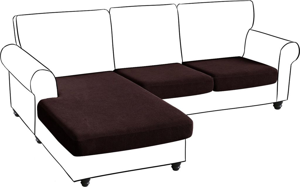 Sofa Sitzkissenbezug 2 Sitzer + Chaise, Stretch Jacquard L-Form Sofa Sitzkissen Sofabezug Schonbezug Sofaschoner, Braun