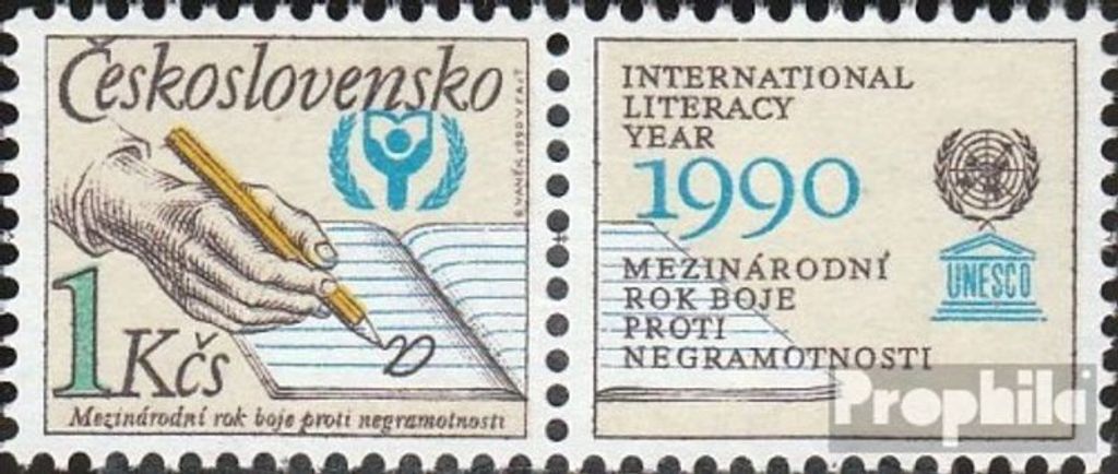 Briefmarken Tschechoslowakei 1990 Mi 3029Zf mit Zierfeld (kompl.Ausg.) postfrisch Alphabetisierung