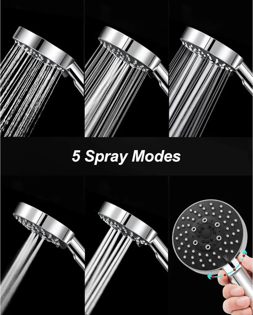 Magichome Soffione Doccia Nero 5 Getti: Risparmio Idrico e Alta Pressione - 6