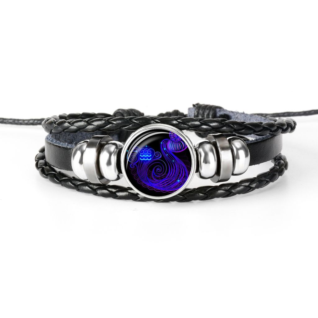 ANTCOOL12 Sternzeichen Charme Armbänder Männer und Frauen Mode mehrschichtigen gewebten Lederarmband Armband Geburtstag Geschenk(Wassermann)