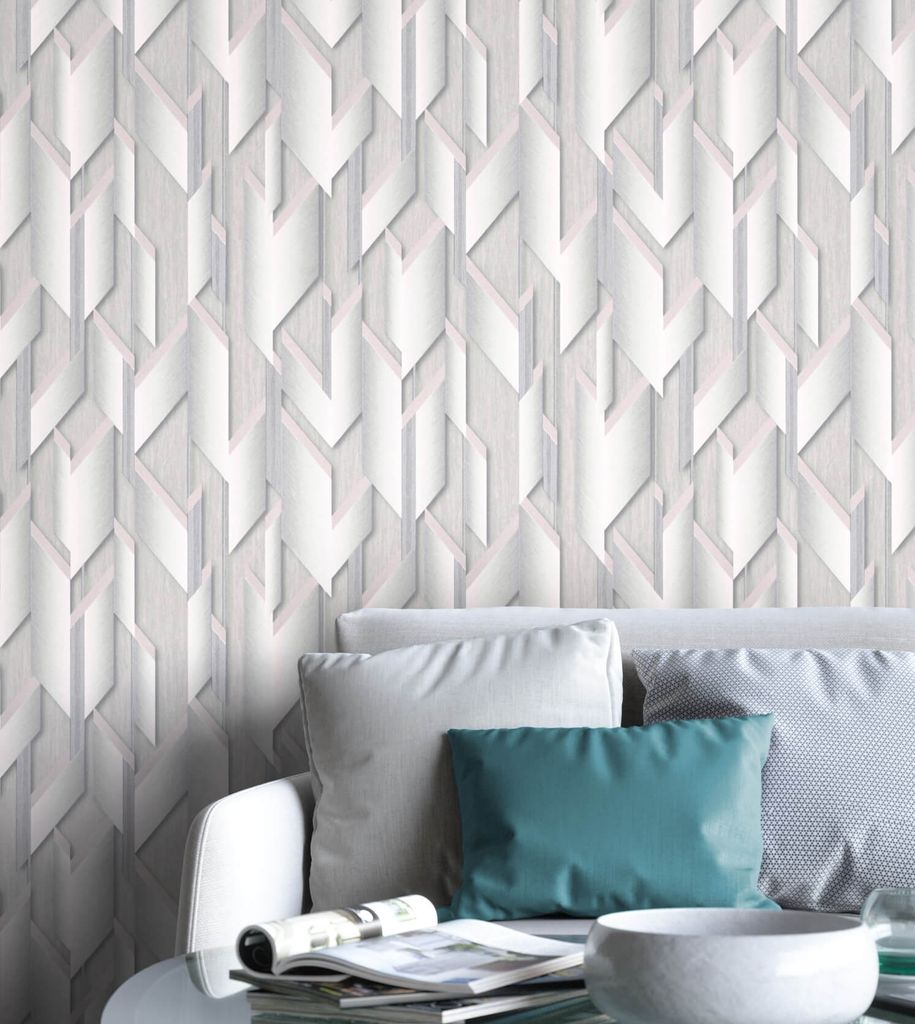 NEWROOM Tapete Grau Vliestapete Leicht Glänzend - Mustertapete Grafisch Weiß Silber Grafisch Muster Grafiktapete Geometrisch