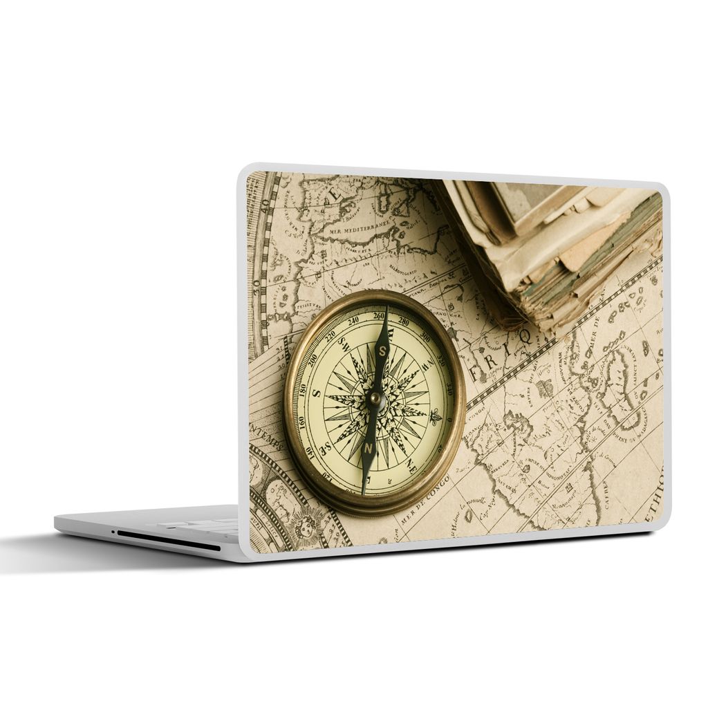 MuchoWow Laptop Aufkleber Sticker Cover Alter Kompass zum Navigieren auf einer alten Karte 40x30 cm - Laptop Dekoration - Selbstklebend