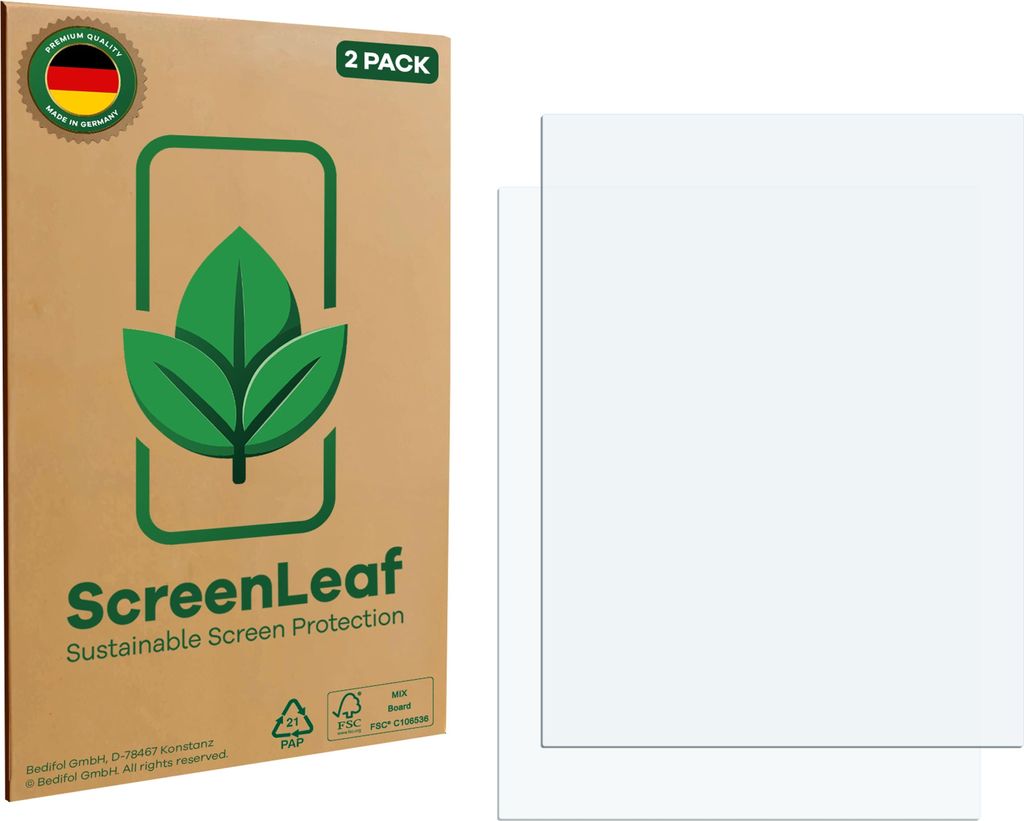 2x ScreenLeaf Schutzfolie für Smartphones und Handys mit 9.1 cm (3.6 Zoll) Displays 54.3 x 72 mm nachhaltiger Displayschutz Display Schutz Folie K...