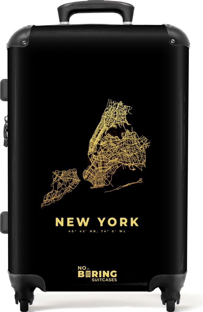 NoBoringSuitcases.com Großer Koffer - New York - Gold - Stadtplan - Amerika - Kombinationsschloss TSA - Hartschalen Trolley 4 Rollen - 72 liter ...