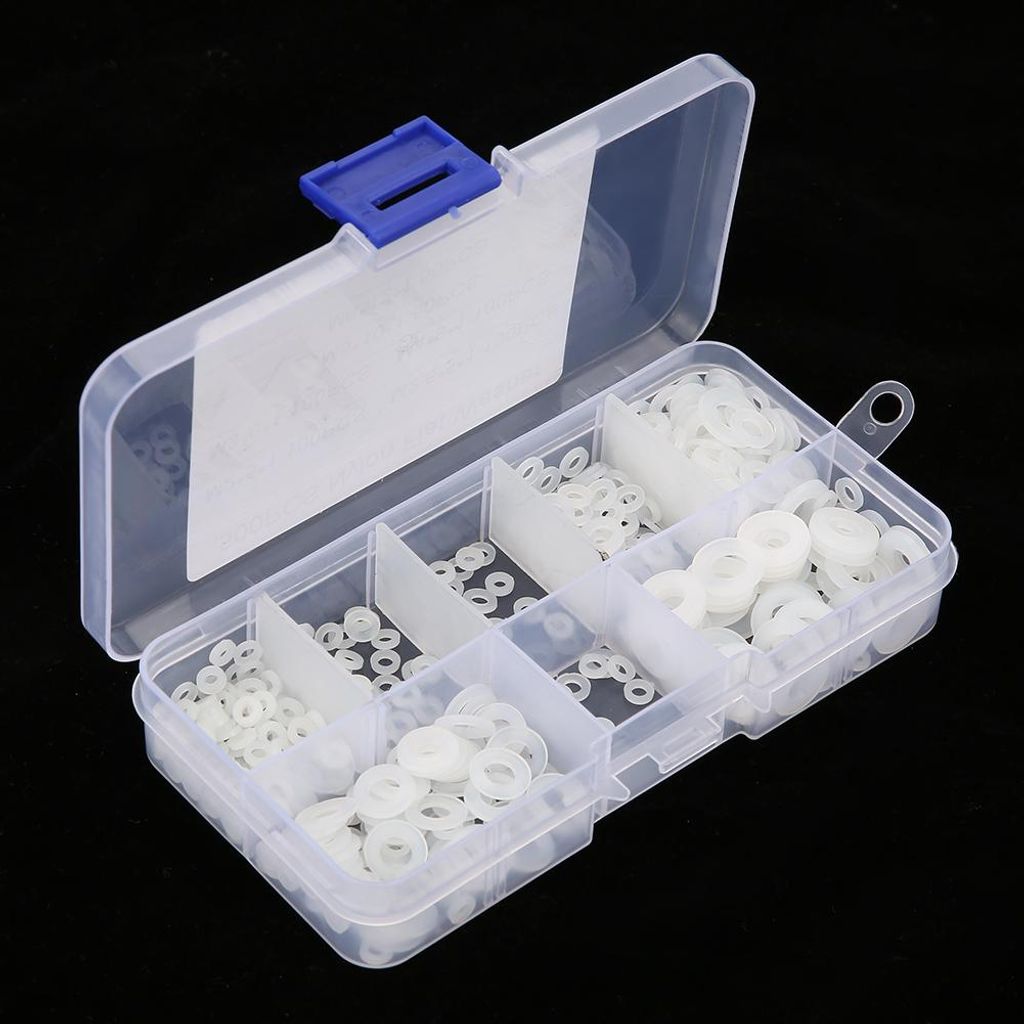 500-teiliges Sortiment an flachen Nylon-Unterlegscheiben M2-M6 mit Box (Weiß)