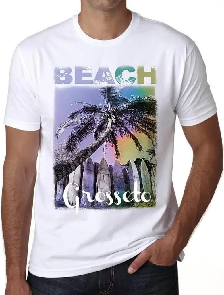 Herren Grafik T-Shirt Grosseto Strand Palme – Grosseto Beach Palm – Öko-Verantwortlich Vintage Jahrgang Kurzarm Lustige Druck Geburtstag Gesch...