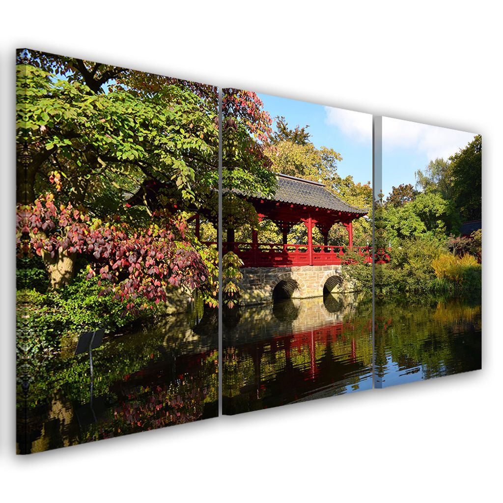 Triptychon auf leinwand grüne landschaften 150x100 cm Feeby grün wandbild bereit zum aufhängen