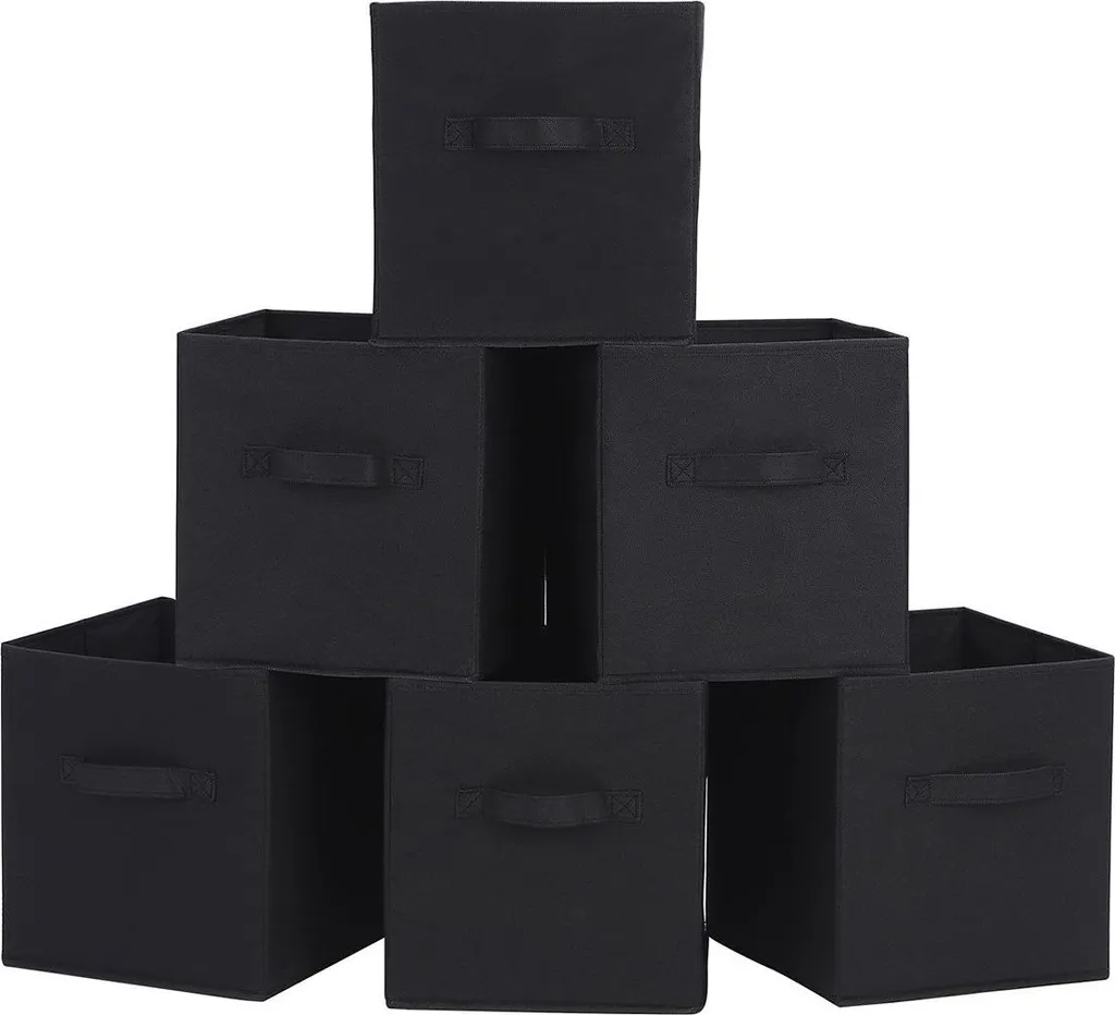 Organisateur de dressing en tissu noir avec poignée, lot de 6 boîtes 30cm