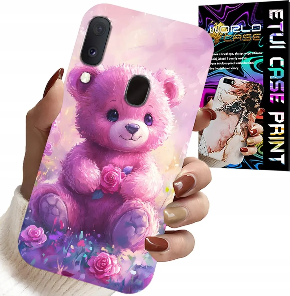 Custodia Per Samsung Galaxy A20E - Simpatico Orsetto Su Sfondo Rosa, Custodia + Vetro