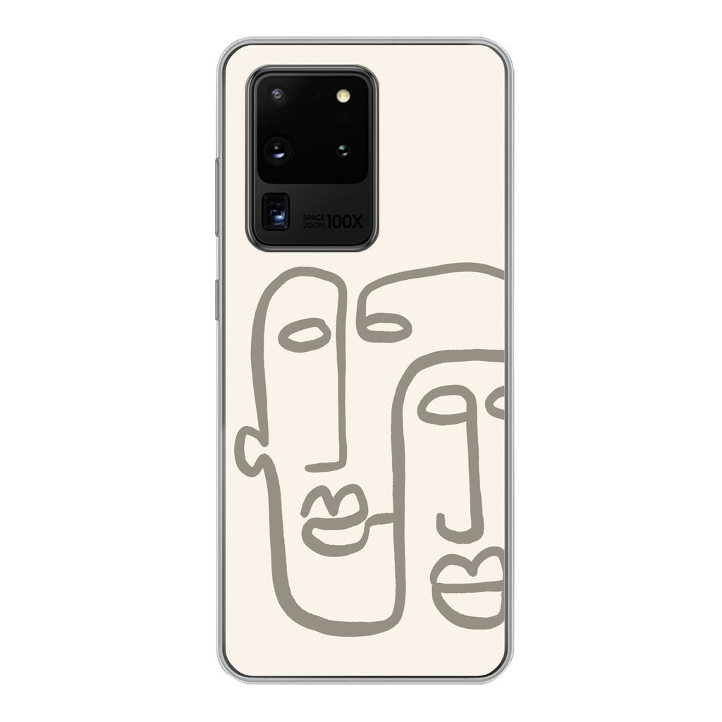 MuchoWow Handyhülle Schutzhülle Hülle für Samsung Galaxy S20 Ultra Gesicht - Abstrakt - Strichzeichnung Silikon Softcase Handy Hülle - Karte...