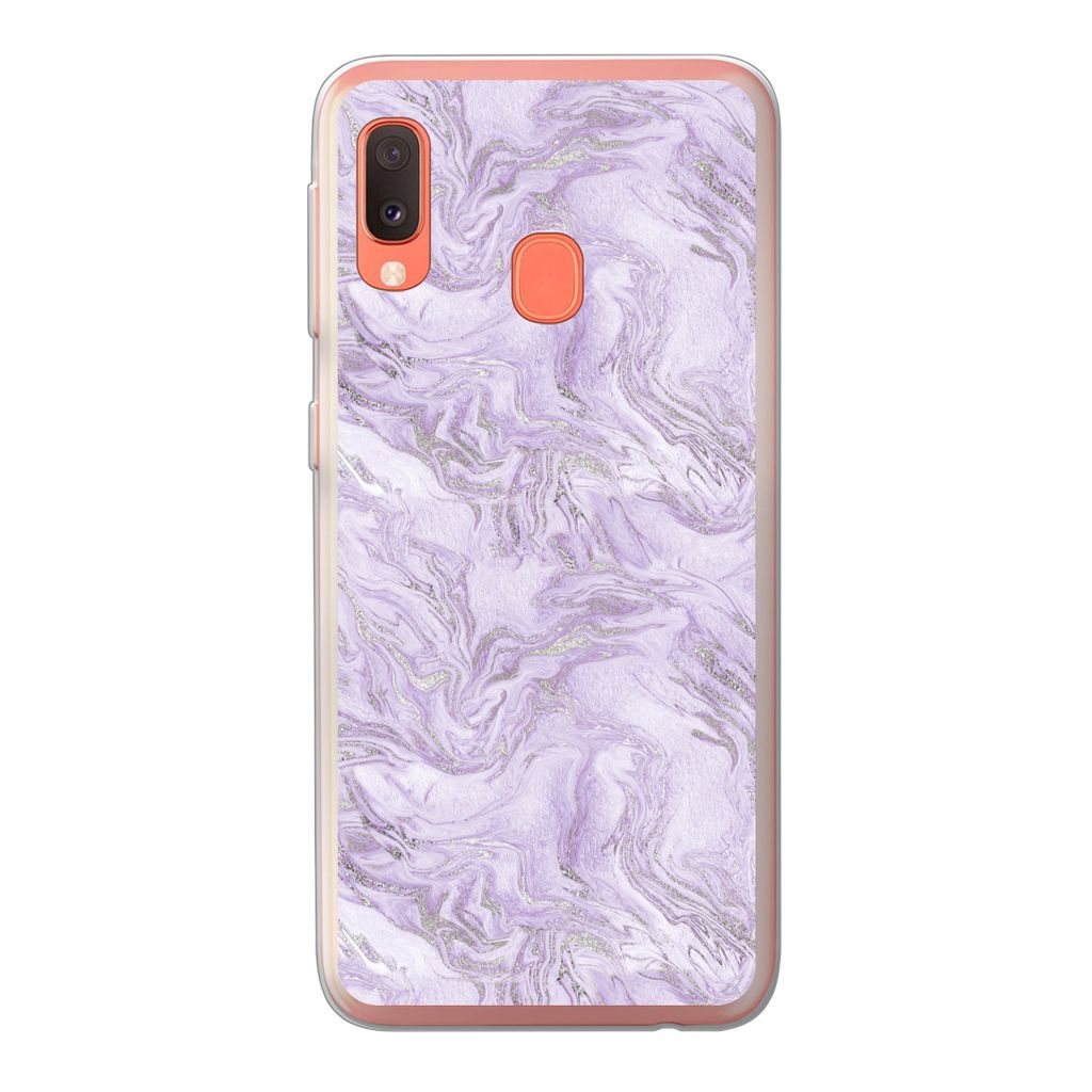 MuchoWow Handyhülle Schutzhülle Hülle für Samsung Galaxy A20e Marmor - Silber - Muster Silikon Softcase Handy Hülle - Abdeckung