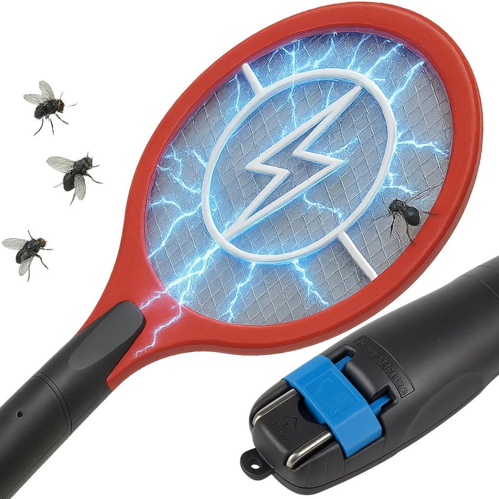 Elektrische Fliegenklatsche Mückenklatsche Insektenvernichter Akku 230V wiederaufladbar Rot