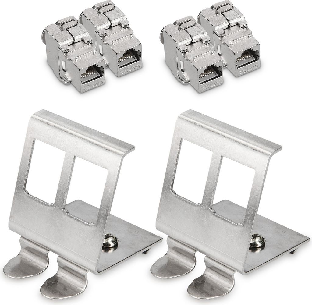 kwmobile Keystone Modul und Hutschienenadapter Set - passt auf genormte Hutschiene - 4x CAT 6A Modul 2x Halter - RJ45 Buchse geschirmt - werkzeuglos