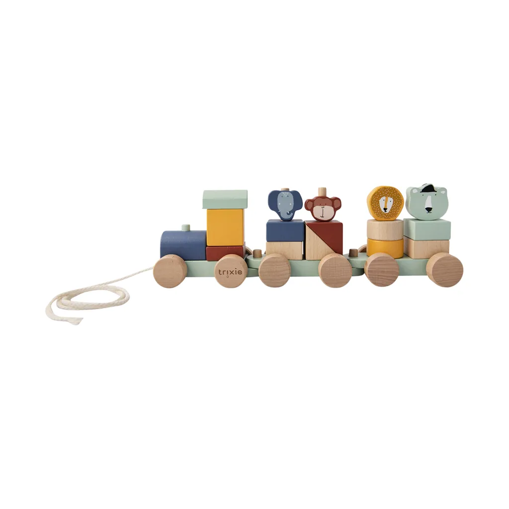 Train en Bois FSC Trixie 19 Pièces : Jouet Durable aux Couleurs Pastels