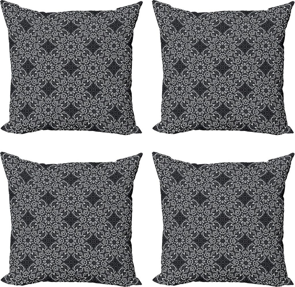ABAKUHAUS Schwarz und weiß Kissenbezug Set (4 Stück), Blatt Zusammensetzung, Moderner Doppelseitiger Digitaldruck, 45 cm x 45 cm, Schwarz-Weiss