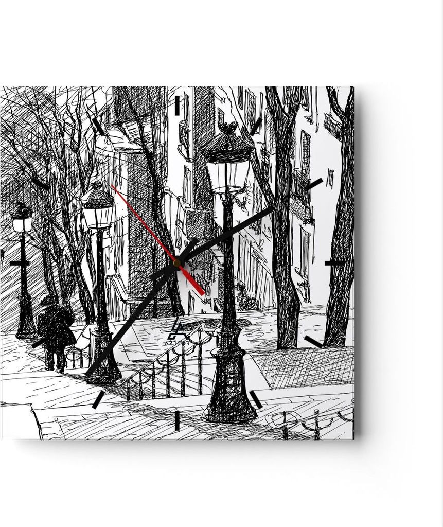 Wanduhr - Quadrat - Glasuhr - Straße Grafiken - 40x40cm - Schleichendes Uhrwerk - Lautlos - zum Aufhängen bereit - Dekoration Modern - Wanddekor...