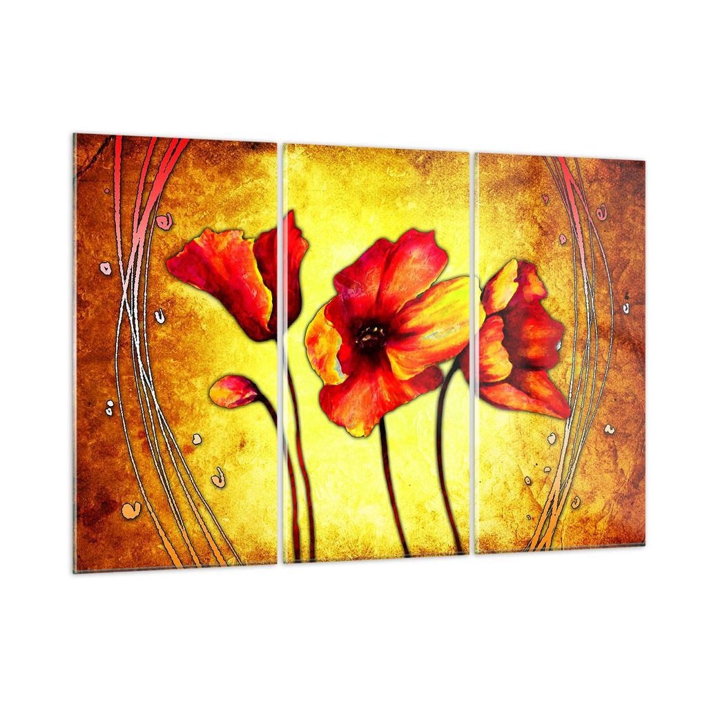 Bilder auf glas - Blumen Schilder Stiel Linien - 165x110cm - Glasbilder - Wandbilder - Kunstdruck - zum Aufhängen bereit - Wanddekoration aus Glas...
