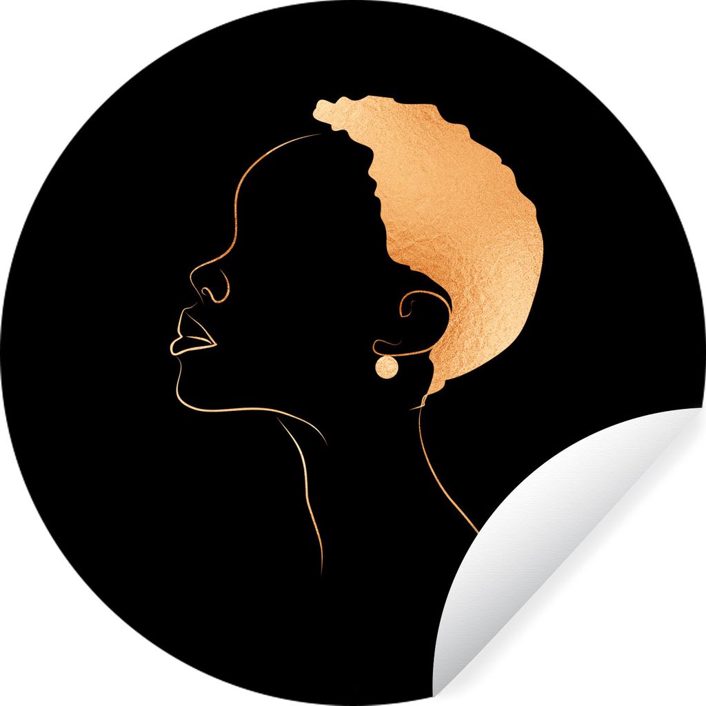 MuchoWow Runde Wandtattoo - Wandsticker Tapete Aufkleber Frau - Schwarz und Gold - Strichzeichnung Ø 50 cm Selbstklebend und Repositionierbar - ...