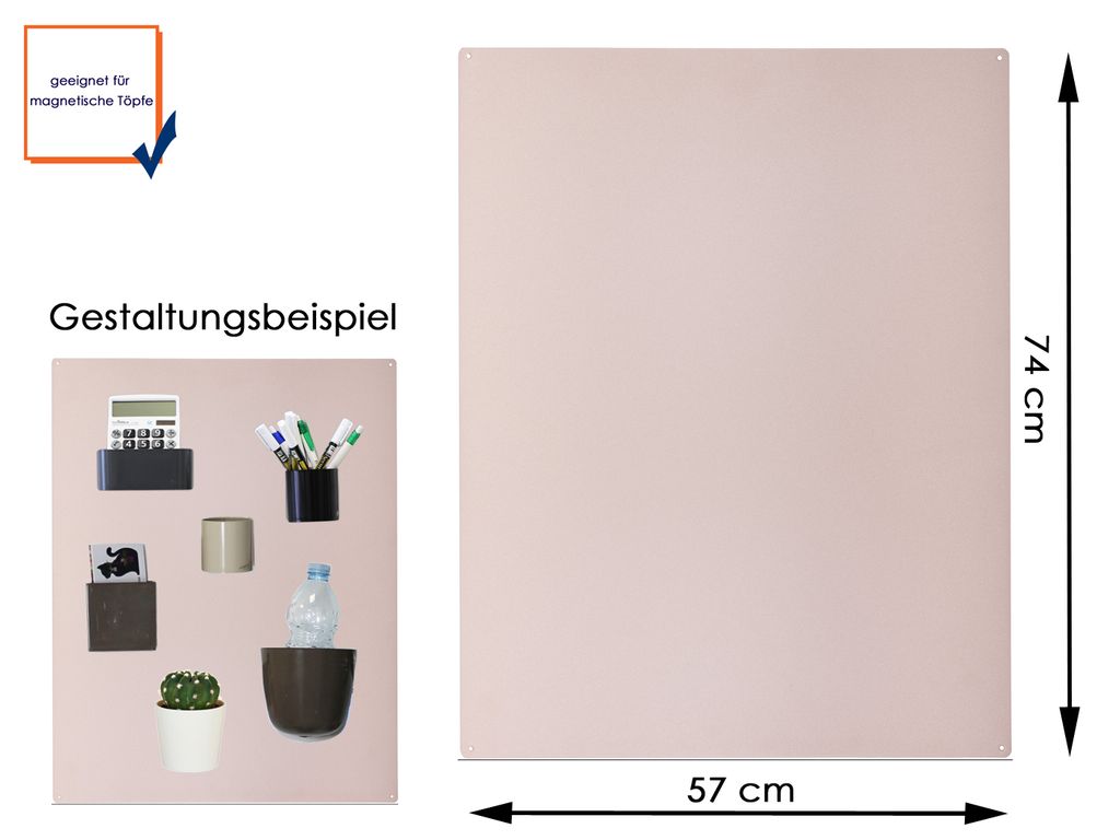 Wandaufbewahrung Wanddeko Magnettafel aus Metall in Beige 74 x 57cm, KalaMitica