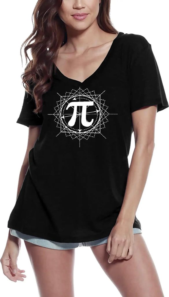 Damen Grafik T-Shirt V-Ausschnitt Pi-Zeichen-Design - Mathe-Liebhaber-Lehrer – Pi Sign Design - Math Lover Teachers – Öko-Verantwortlich Vintage