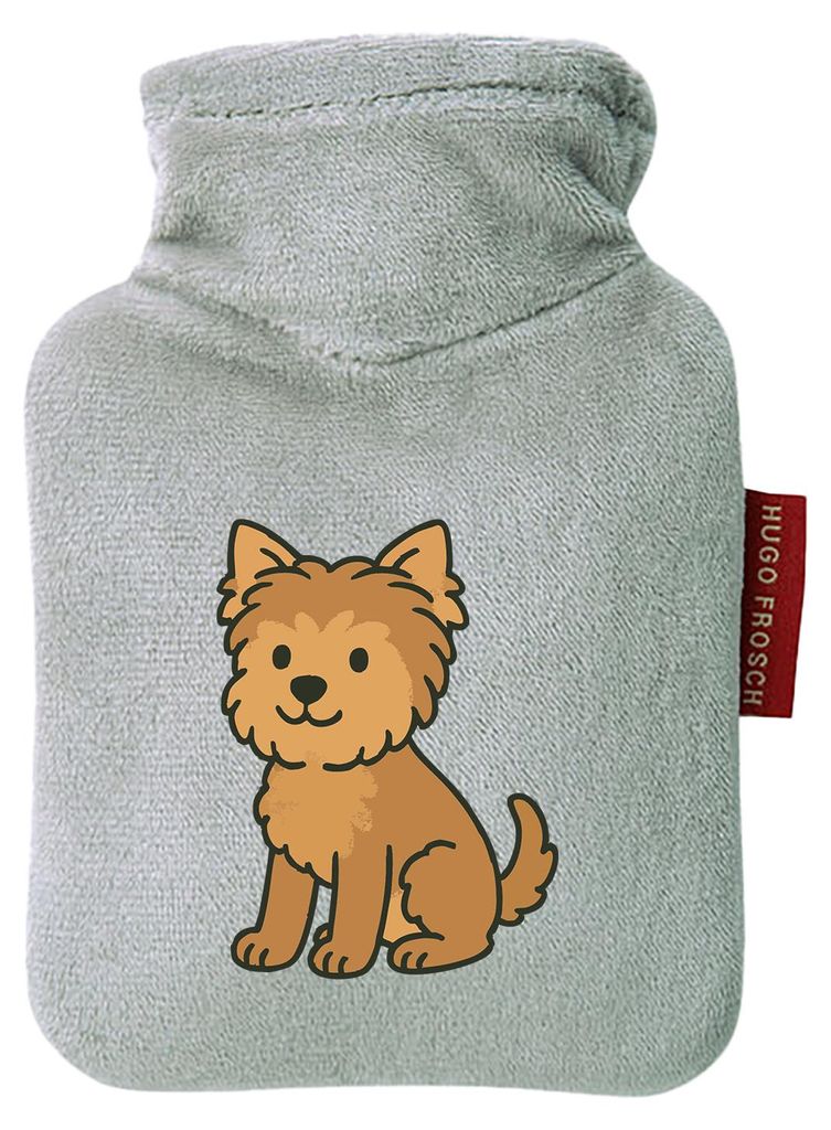Huuraa Mini-Wärmflasche Yorkipoo Comic Yorkiepoo 0,2 Liter Grey Mini Veloursbezug Taschenwärmer Geschenkidee