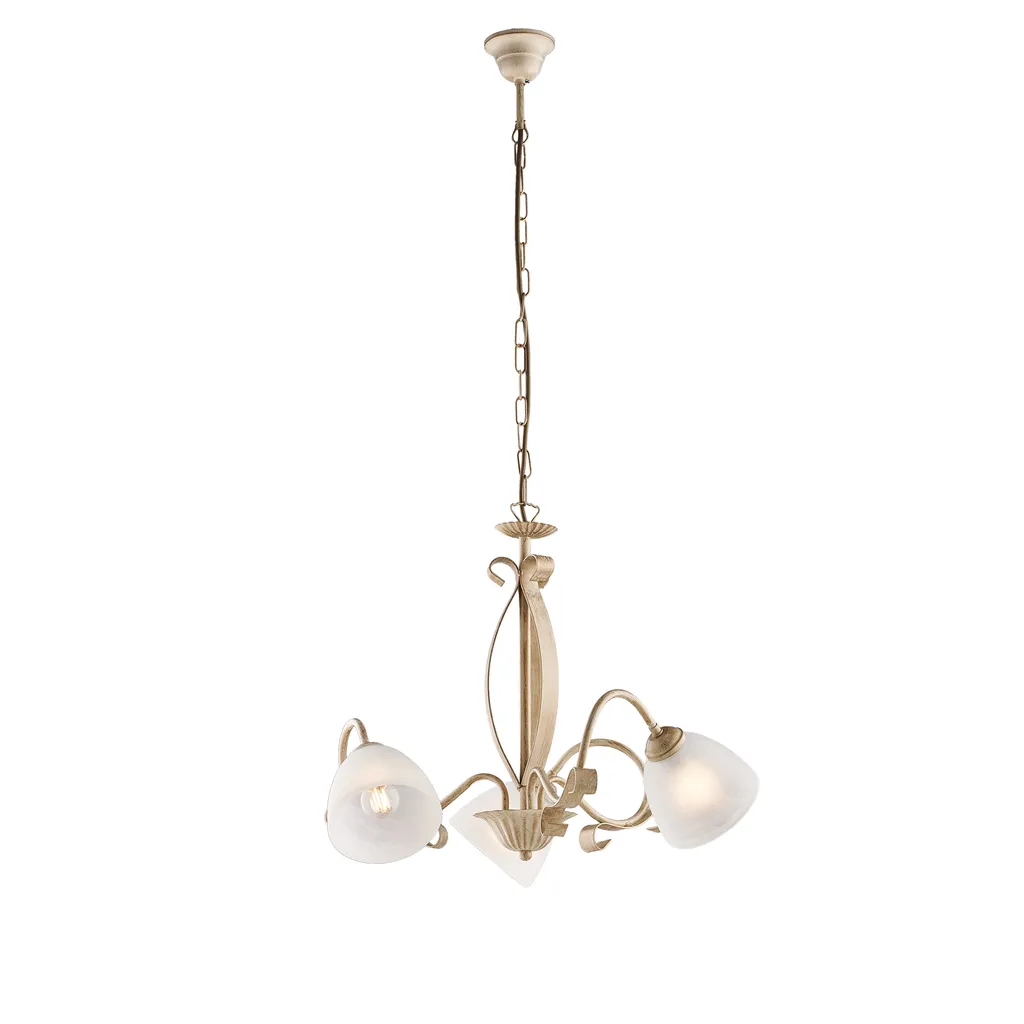 Lustre salon classique chaleureux en fer et albâtre 3 feux d.51 Forgiato