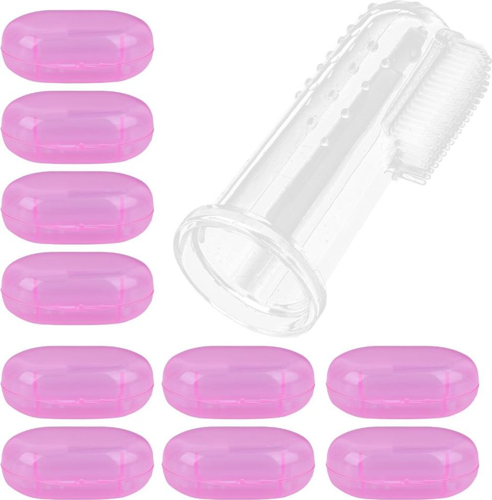10 Stück Baby-Fingerzahnbürste, weiche Silikon-Zahnbürsten für Neugeborene, rosa Schale