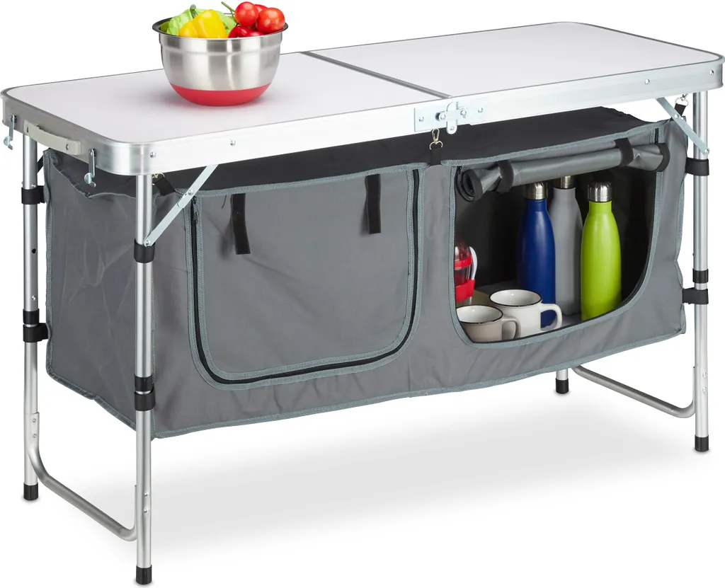 Table camping aluminium Relaxdays avec armoire intégrée 120 cm stable