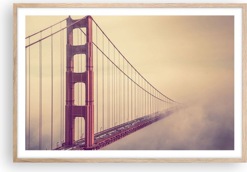 Gerahmtes Poster - Rahmen in heller Eiche - Brücke Autobahn Infrastruktur - 91,5x61 cm - Wand Bild - Wanddeko - Wandbilder - Wandposter - Bilderra...