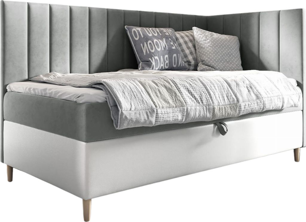 MEBLINI Kinderbett mit Bettkasten - Gepolstert Einzelbett mit Matratze - Polsterbett mit Stauraum - Bett mit Kopfteil - Stauraumbett - MAYA 3 - 80x...