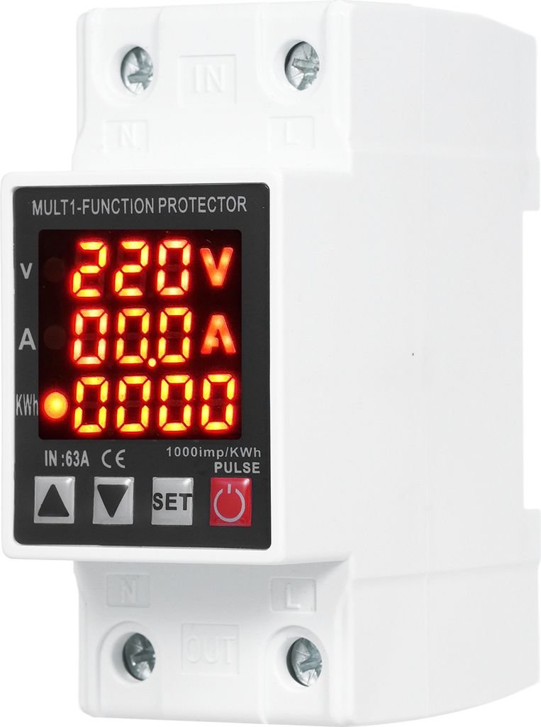 Fuehrungsschienentyp, Drei-Anzeige-Spannungs- und Stromschutz, Haushaltsstromzaehler, intelligenter Stromzaehler, Wechselspannung, Strom, Netzfrequ...