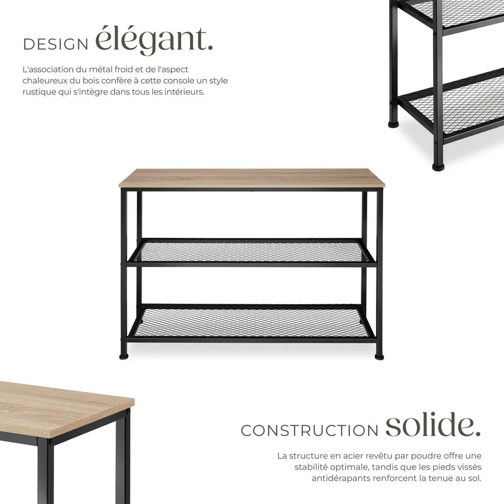 Table Console Chêne Sonoma 100cm - Plateau Bois et Structure Métal - 3