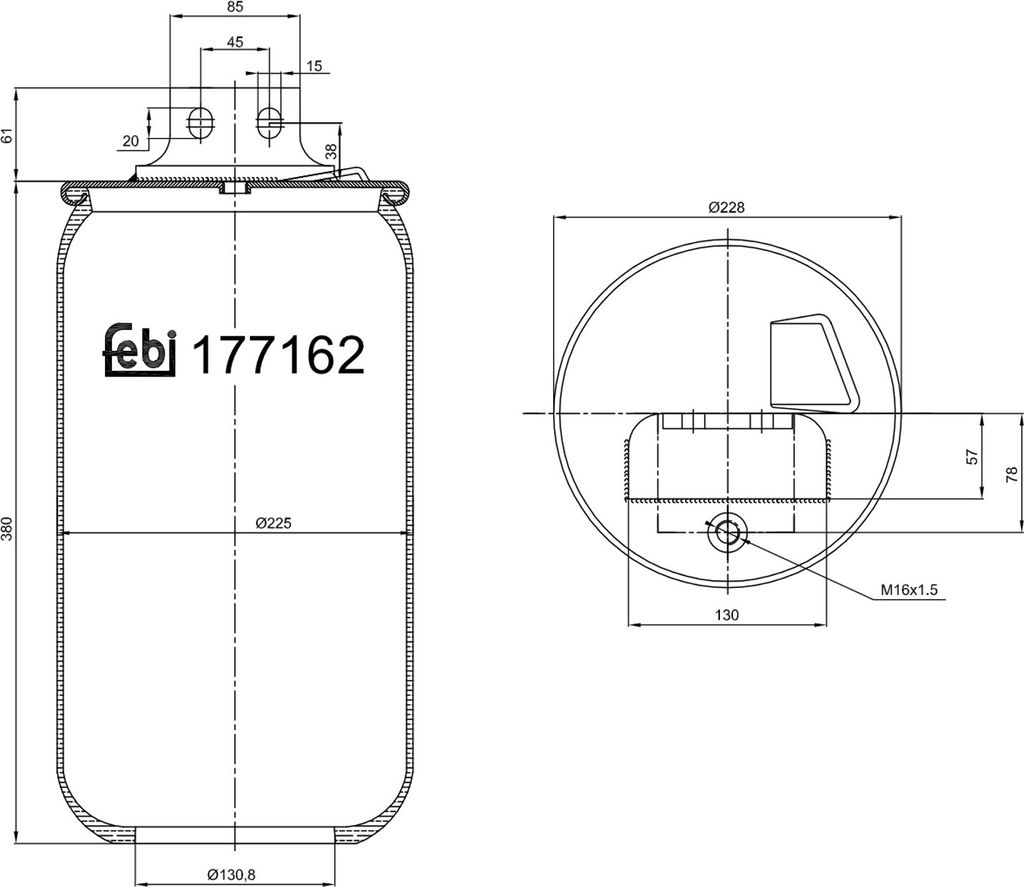 FEBI BILSTEIN Luftfederbalg 177162 Vorne Links für IVECO S-WAY 380mm 228 130mm