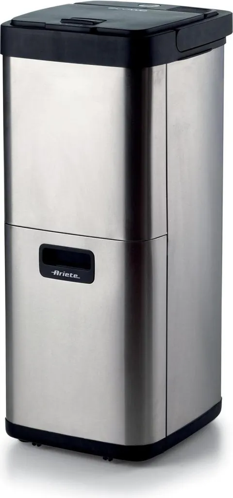 Poubelle Ariete 2001 Noir et Inox - Poubelle Rectangulaire de 6 Litres