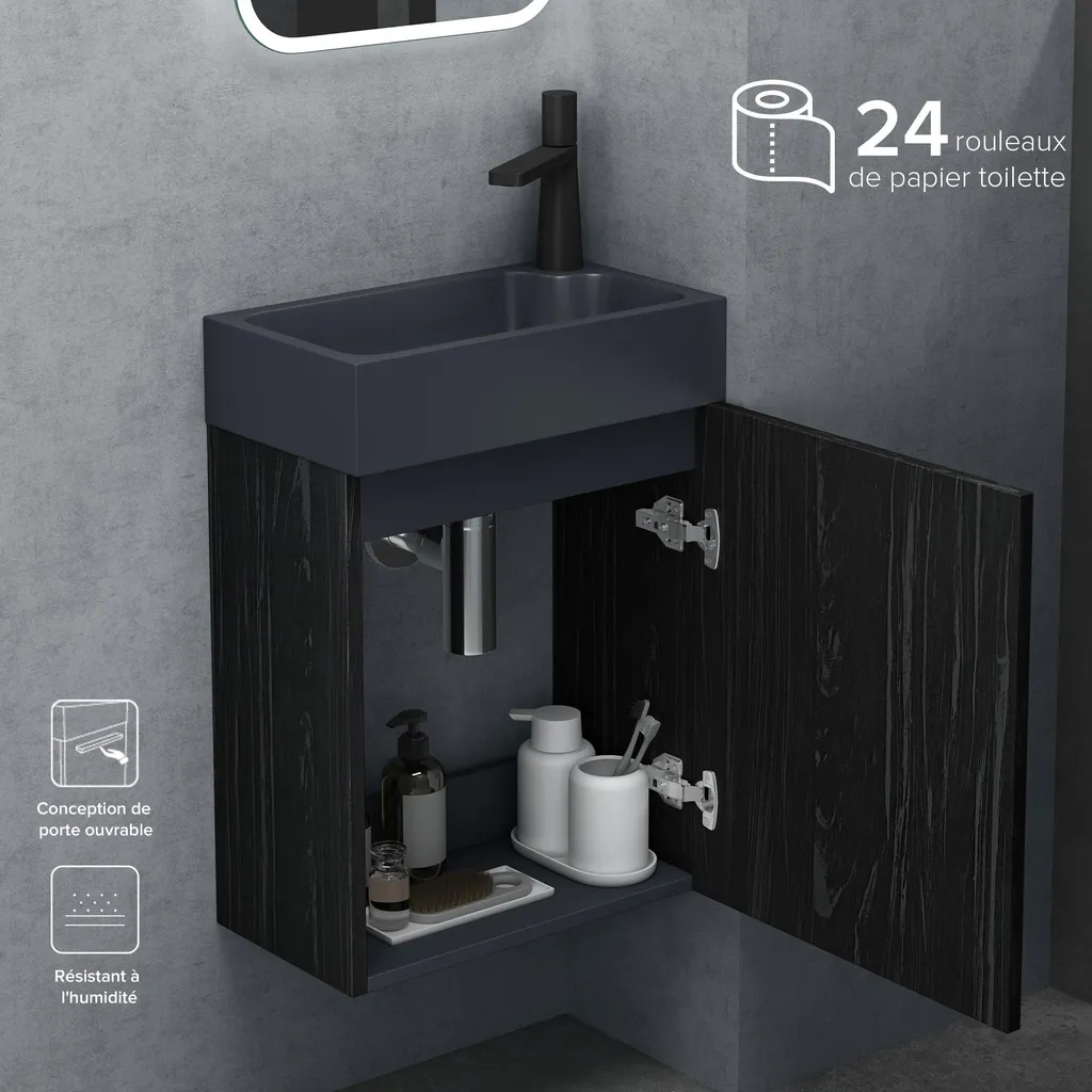 Doporro Pisa Petit Meuble sous Vasque Noir Texturé et Vasque Gris 46cm - 4