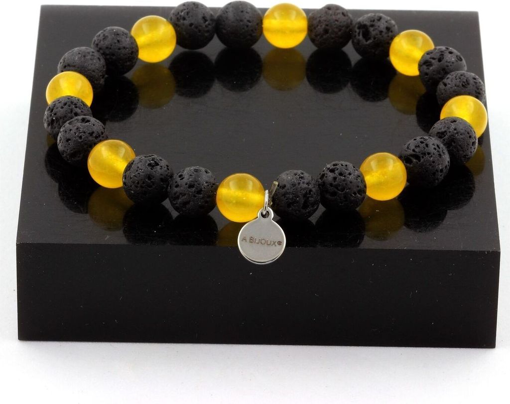 Gelbes Achat + Lava Perlenarmband 8 mm