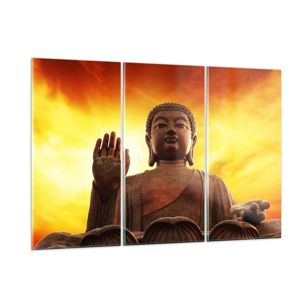 Bilder auf glas - Buddha Stein Sonnenuntergang - 105x70cm - Glasbilder - Wandbilder - Kunstdruck - zum Aufhängen bereit - Wanddekoration aus Glas ...