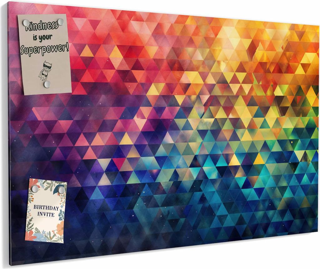 Magnettafel 90x60cm magnetisch & beschreibbar Metall-Board - Bunte Dreiecke