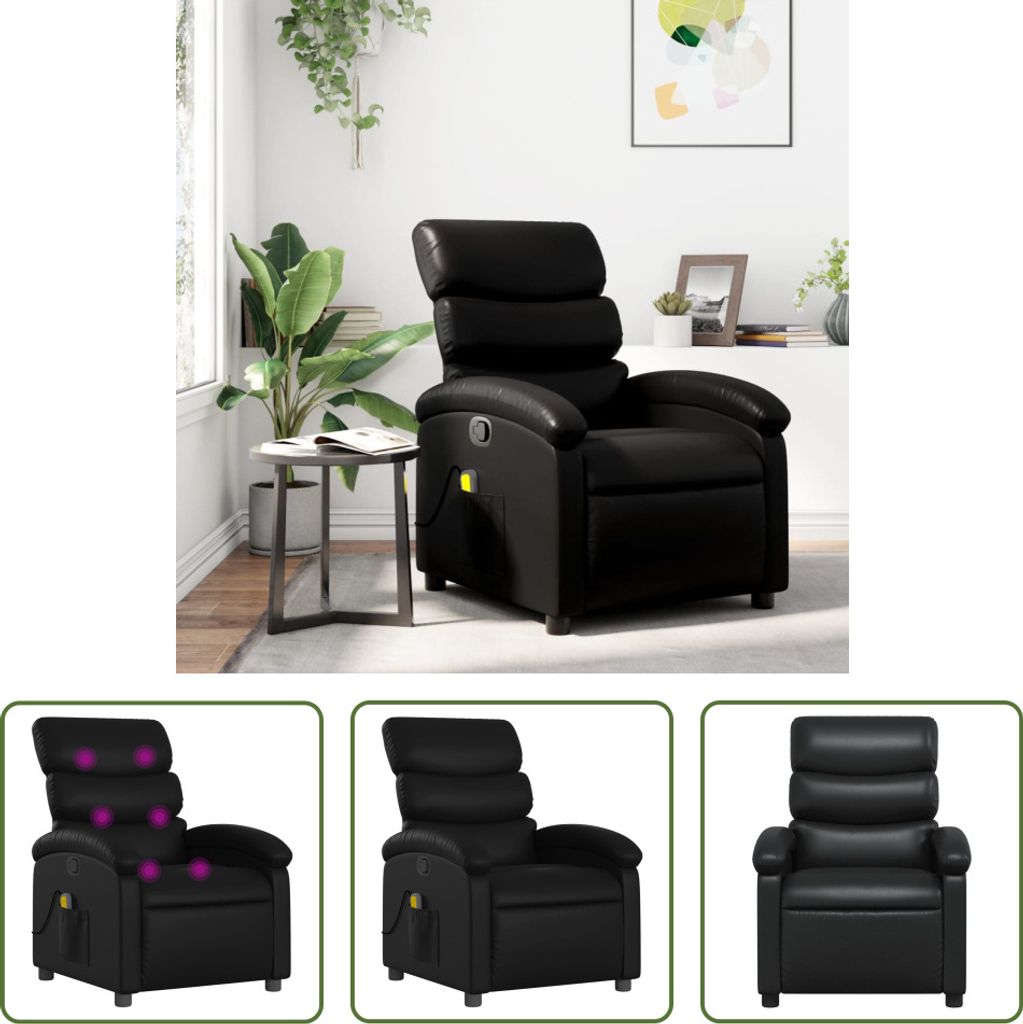 The Living Store Massagesessel Schwarz Kunstleder