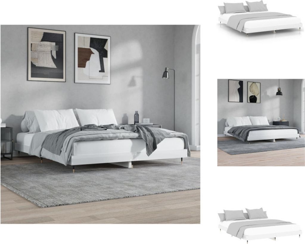 vidaXL Bettgestell Hochglanz-Weiß 200x200 cm Holzwerkstoff - Betten & Bettgestelle