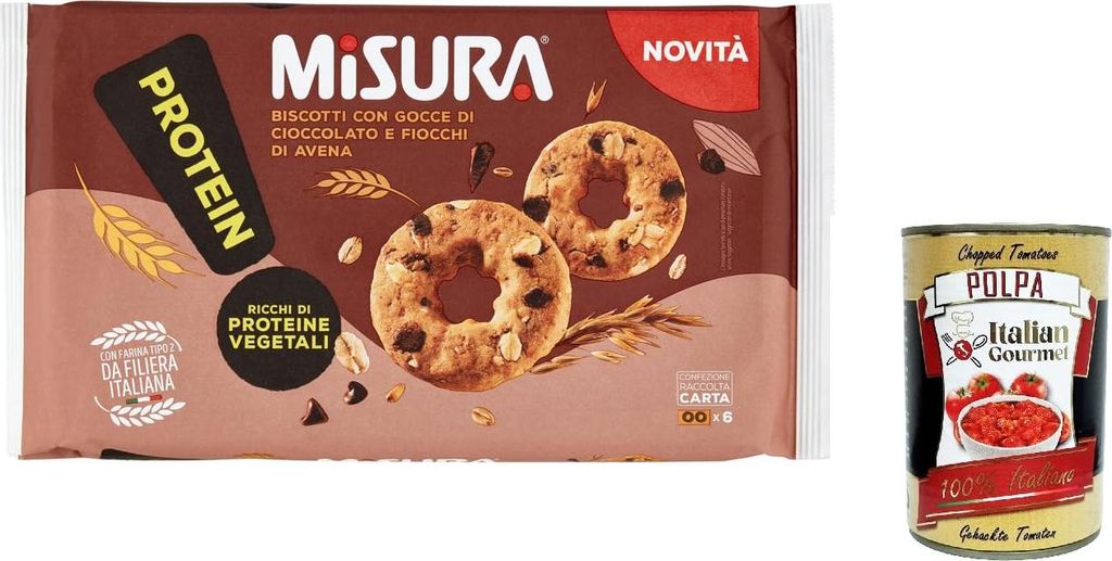 3x Misura Protein Kekse mit Schokoladenstückchen und Haferflocken | Reich an pflanzlichen Proteinen | Italienisches Mehl, biscuits cookies 260g + ...