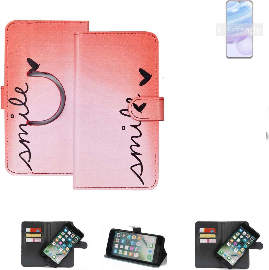 K-S-Trade Schutzhülle Handyhülle kompatibel mit Xiaomi Redmi 10X 5G Hülle cover bookstyle Etui ''smile'' rot Standfunktion Kameraschutz (1Stk)